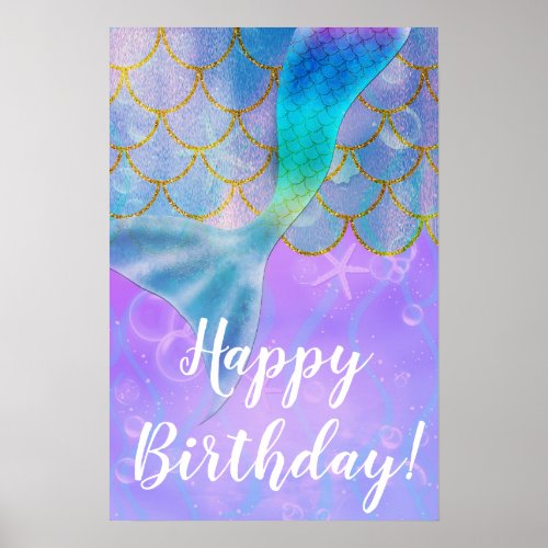 Iridescent Pearl Shimmer Mermaid Birthday Party Poster