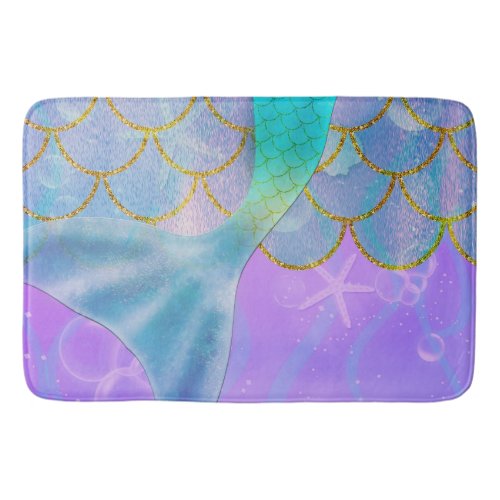 Iridescent Pearl Shimmer Sparkle Mermaid Tail Bath Mat