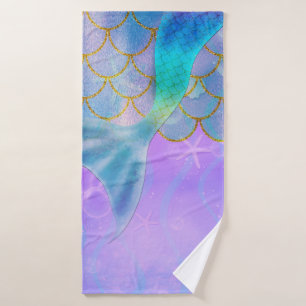 Iridescent Pearl Shimmer Sparkle Mermaid Tail Bath Towel Set