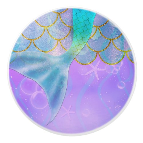 Iridescent Pearl Shimmer Sparkle Mermaid Tail Ceramic Knob