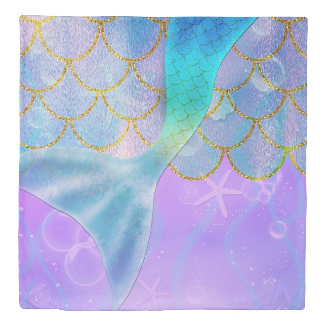 Iridescent Pearl Shimmer Sparkle Mermaid Tail Duvet Cover (Front)