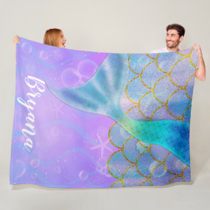 Iridescent Pearl Shimmer Sparkle Mermaid Tail Fleece Blanket