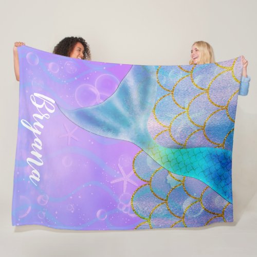 Iridescent Pearl Shimmer Sparkle Mermaid Tail Fleece Blanket