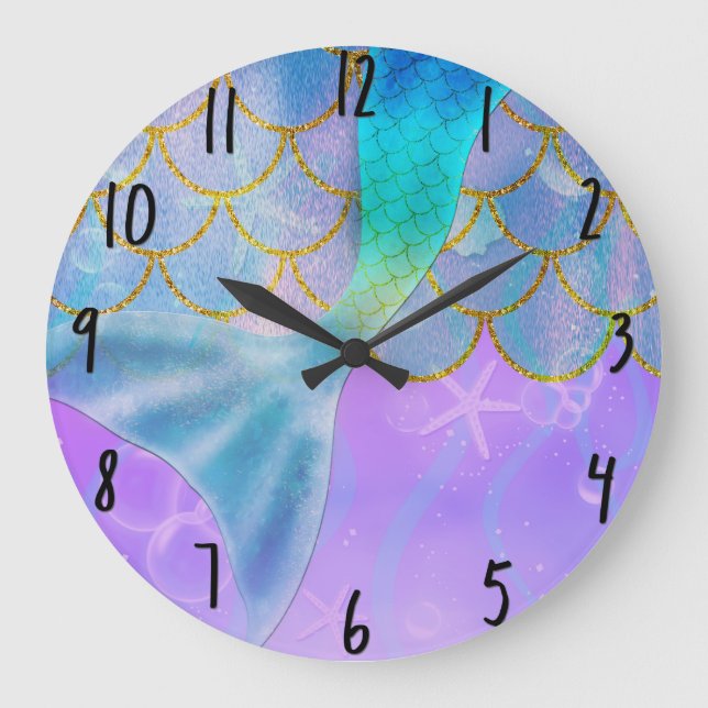 Iridescent Pearl Shimmer Sparkle Mermaid Tail Large Clock (Front)