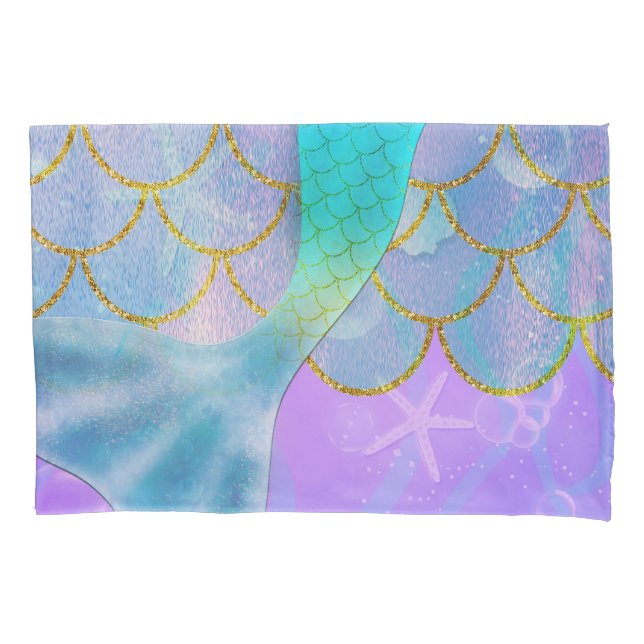 Iridescent Pearl Shimmer Sparkle Mermaid Tail Pillow Case (Front)