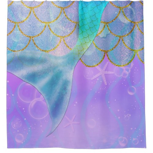Iridescent Pearl Shimmer Sparkle Mermaid Tail Shower Curtain