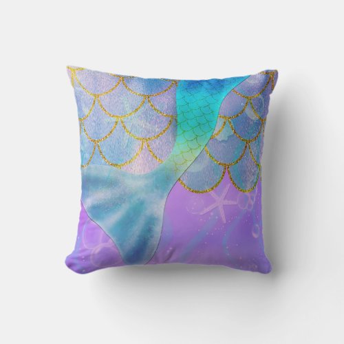 Iridescent Pearl Shimmer Sparkle Mermaid Tail Throw Pillow