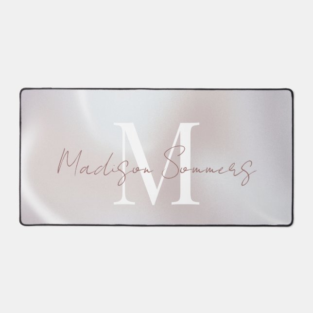 Iridescent Pearlescent Monogrammed Desk Mat (Front)