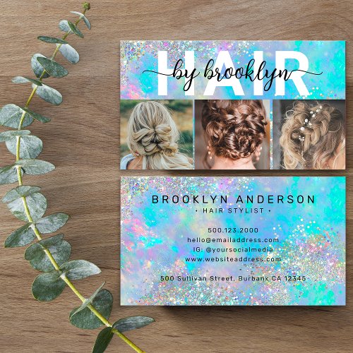 Iridescent Photo Typography Hair Stylist Business Card