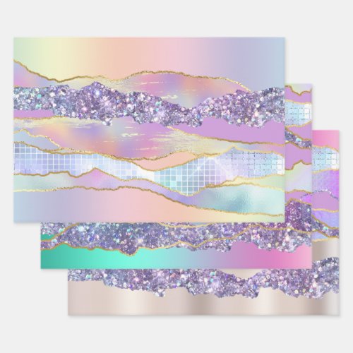 Iridescent pink blue shiny foil glitter classy  wrapping paper sheets