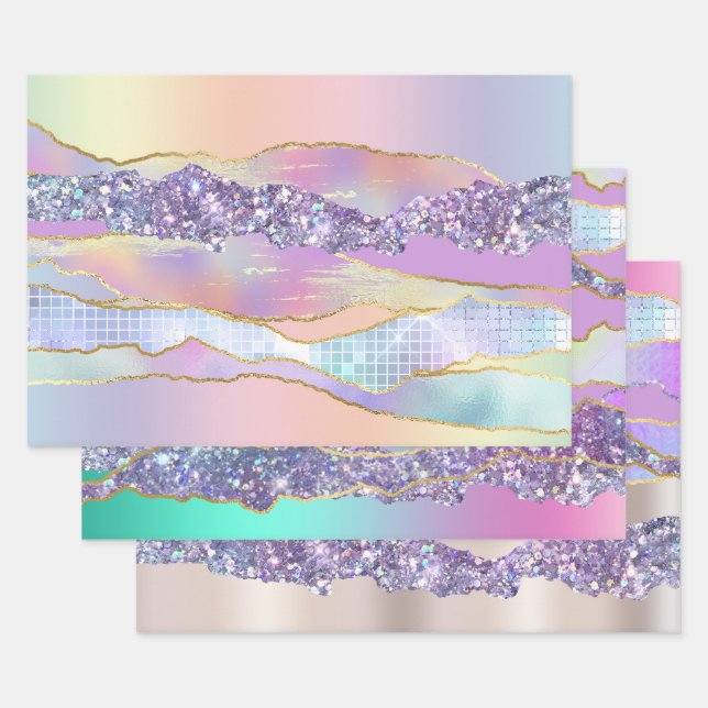 Iridescent pink blue shiny foil glitter classy  wrapping paper sheets (Set)
