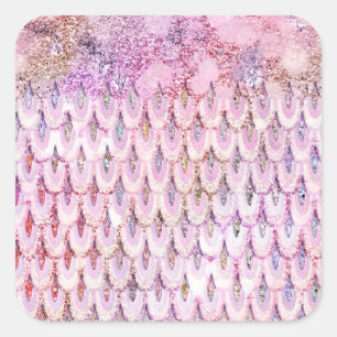 Iridescent pink Glitter Mermaid Fish Scales Square Sticker