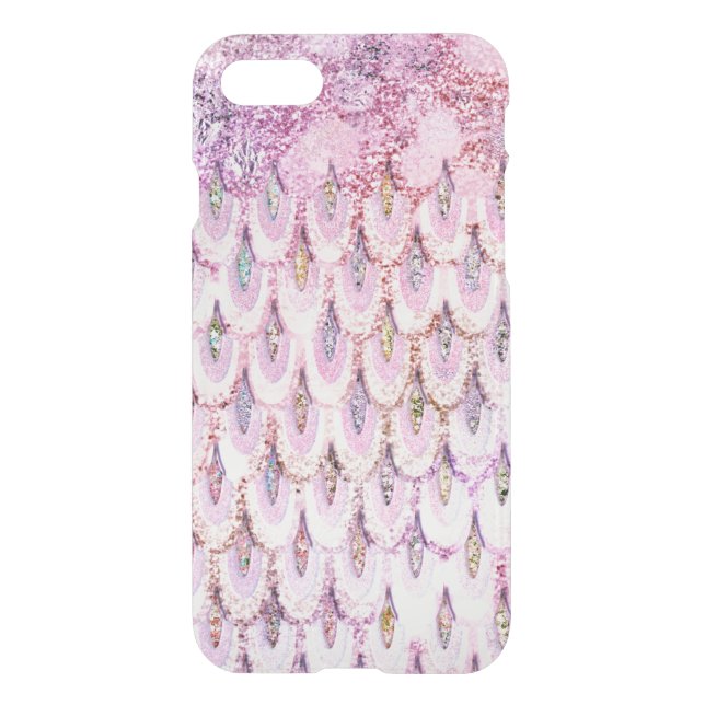 Iridescent pink Glitter Mermaid Fish Scales Uncommon iPhone Case (Back)