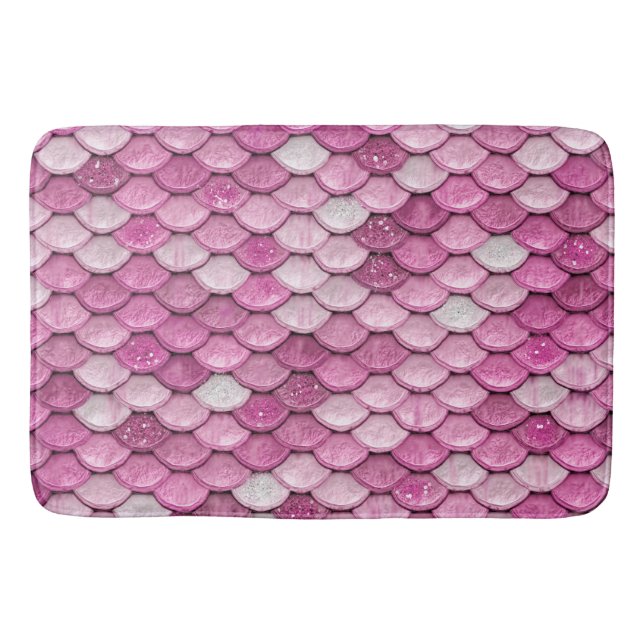 Iridescent Pink Glitter Shiny Mermaid Fish Scales Bathroom Mat (Front)