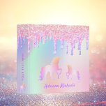 Iridescent pink glitter unicorn rainbow monogram  3 ring binder<br><div class="desc">A trendy iridescent background with unicorns and rainbow pastel colors in pink,  purple,  rose gold,  mint green. Decorated with faux glitter drips in rose gold,  pink and purple. Personalize and add a name,   purple colored letters .Add your text on the spine.  Perfect for school homework,  back to school.</div>