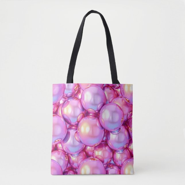 Iridescent Pink Glossy 3D Bubble Pattern Aesthetic Tote Bag (Front)
