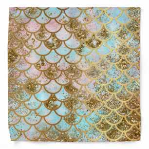 Iridescent Pink Gold Glitter Mermaid Fish Scales Bandana