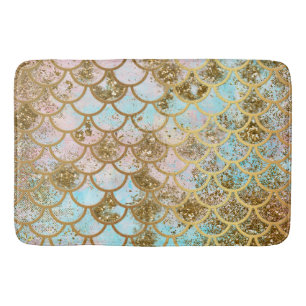 Iridescent Pink Gold Glitter Mermaid Fish Scales Bathroom Mat