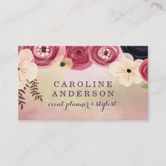 Iridescent Pink & Gold with Boho Flowers Business Card