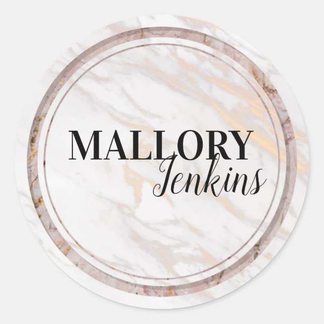 Iridescent Pink Marble Classic Round Sticker (Front)