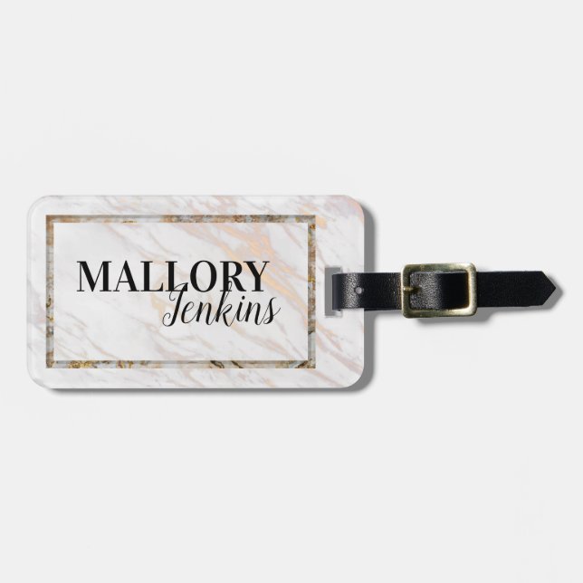 Iridescent Pink Marble Luggage Tag (Front Horizontal)