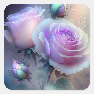 Iridescent Pink Roses Closeup Square Sticker
