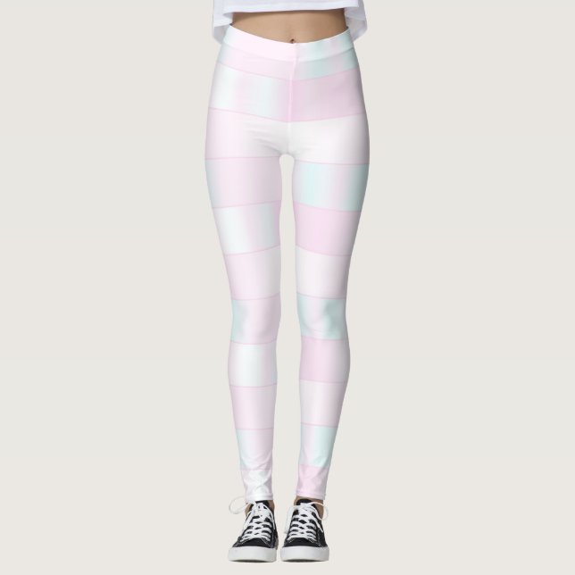 Iridescent Pink Stripe Pattern Leggings (Front)