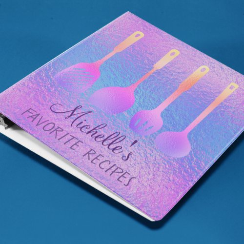 Iridescent Pretty  Personalized Recipe CookBook 3 Ring Binder