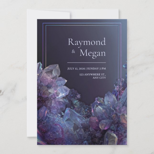 Iridescent Purple Amethyst Holographic Frame Invitation (Front)