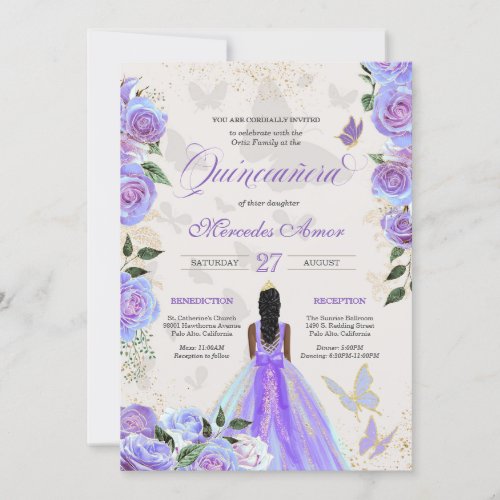 Iridescent Purple Butterflies Mariposa Quinceanera Invitation