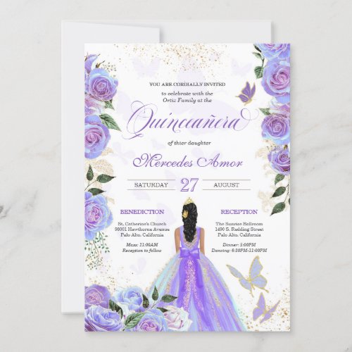 Iridescent Purple Butterflies Mariposa Quinceanera Invitation