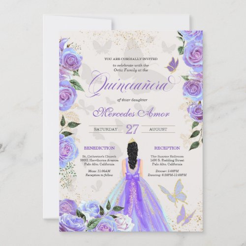 Iridescent Purple Butterflies Mariposa Quinceanera Invitation