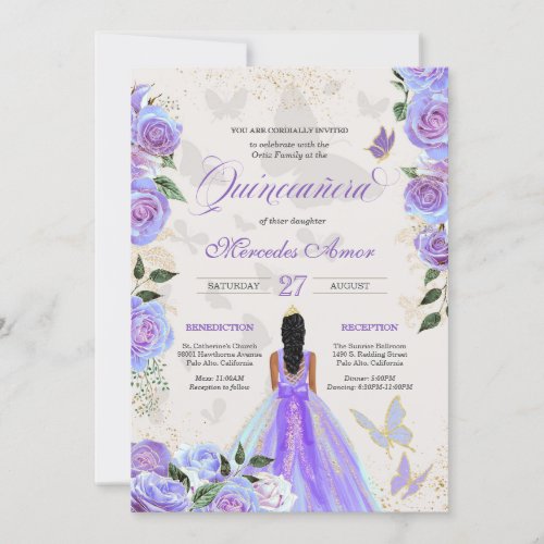 Iridescent Purple Butterfly Mariposa Quinceanera   Invitation