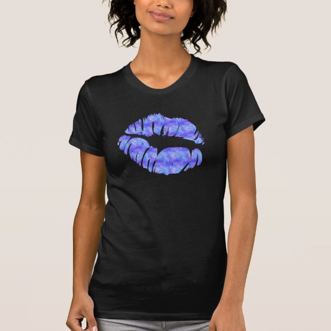 Iridescent Purple Foil Metallic Glam KISS LIPS T-Shirt (Front)