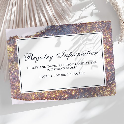 Iridescent Purple Glitter Wedding Registry Enclosure Card