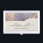 Iridescent Purple Gold Glam Glitter Business Card Case<br><div class="desc">Iridescent Purple Gold Glam Glitter Business Card Case. This design features a classy signature script style font set against a beautiful modern iridescent sparkle background. Perfect for a beauty salon,  hair stylist,  makeup artist,  or cosmetologist.</div>