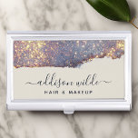 Iridescent Purple Gold Glam Glitter Business Card Case<br><div class="desc">Iridescent Purple Gold Glam Glitter Business Card Case. This design features a classy signature script style font set against a beautiful modern iridescent sparkle background. Perfect for a beauty salon,  hair stylist,  makeup artist,  or cosmetologist.</div>