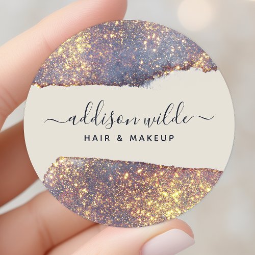 Iridescent Purple Gold Glam Glitter Classic Round Sticker