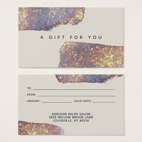 Custom Gift Certificates 4 Iridescent Purple Gold Glam Glitter Gift Card