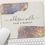 Iridescent Purple Gold Glam Glitter Mouse Pad<br><div class="desc">Iridescent Purple Gold Glam Glitter Mouse Pad. This design features a classy signature script style font set against a beautiful modern iridescent sparkle background. Perfect for a beauty salon,  hair stylist,  makeup artist,  or cosmetologist.</div>