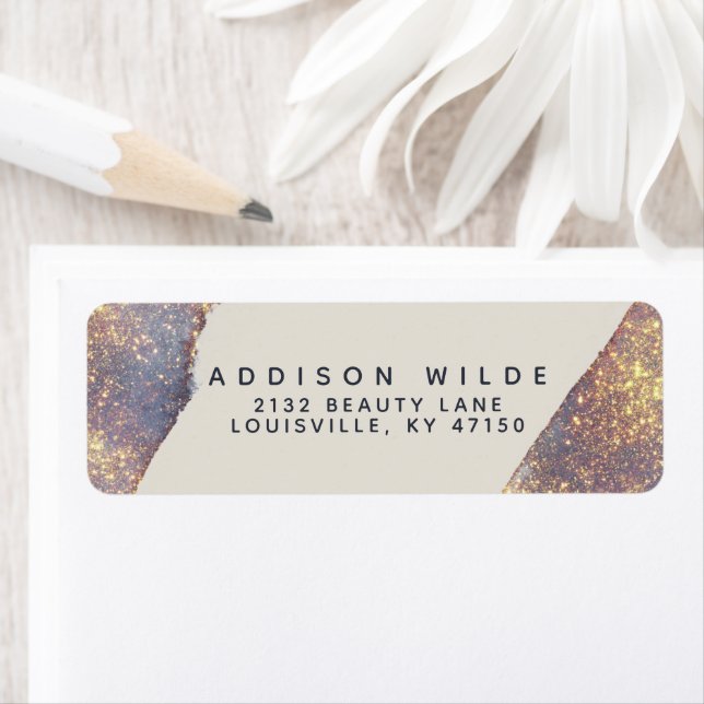 Iridescent Purple Gold Glam Glitter Return Address Label (Insitu)