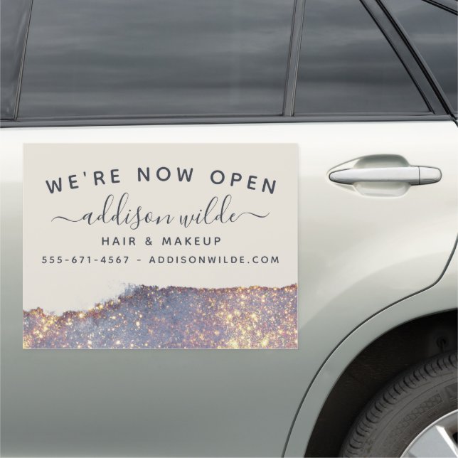 Iridescent Purple Gold Glam Glitter Salon Business Car Magnet (In Situ)