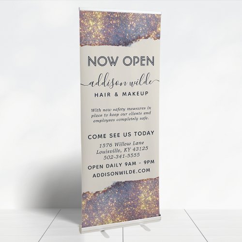 Iridescent Purple Gold Glam Glitter Salon Business Retractable Banner