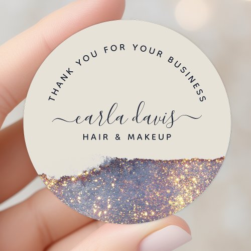 Iridescent Purple Gold Glam Glitter Thank You Classic Round Sticker