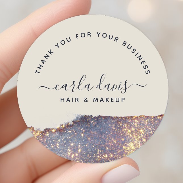 Iridescent Purple Gold Glam Glitter Thank You Classic Round Sticker (Creator Uploaded)