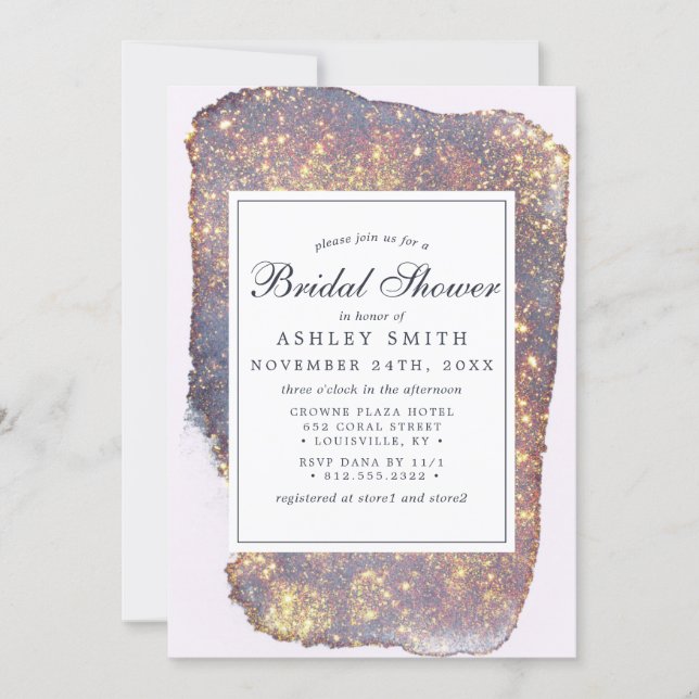 Iridescent Purple Gold Glitter Bridal Shower Invitation (Front)