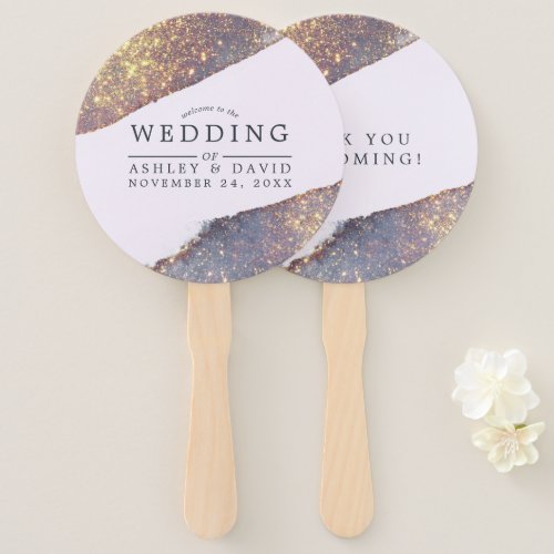 Wedding Fan Programs 8 Iridescent Purple Gold Glitter Chic Wedding Hand Fan