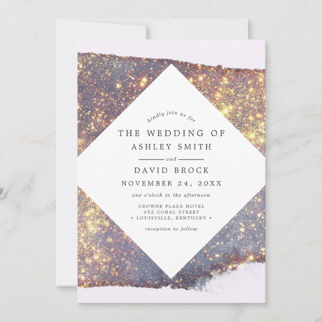 Iridescent Purple Gold Glitter Chic Wedding  Invitation (Front)