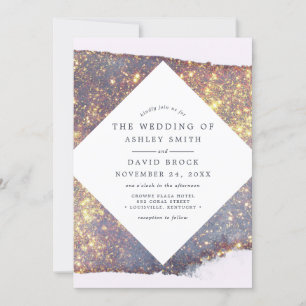Iridescent Purple Gold Glitter Chic Wedding Invitation