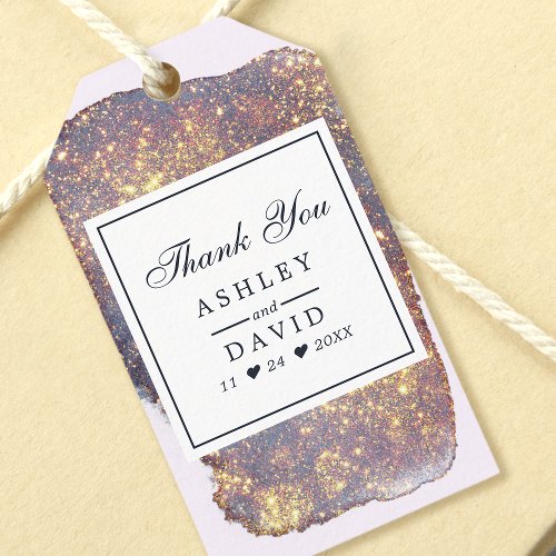 Iridescent Purple Gold Glitter Wedding Gift Tags